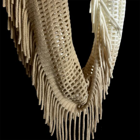 Beige and White Infinity Scarf Fringe Womens Ombre NWOT - Picture 6 of 6